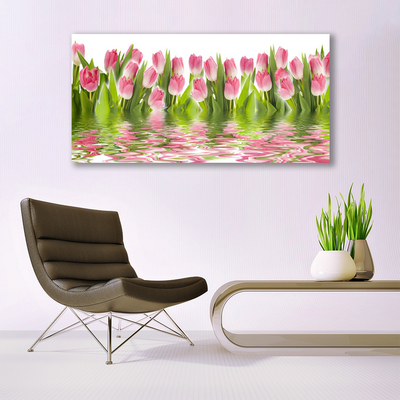 Tableaux sur verre Tulipes floral rose vert