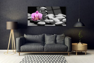 Tableaux sur verre Pierres fleurs art rose noir