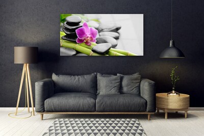 Tableaux sur verre Pierres fleurs bambou art vert rose noir