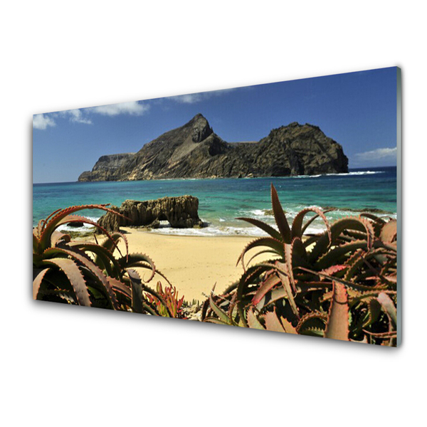 Tableaux sur verre Plage rochers mer paysage brun bleu gris