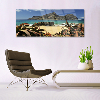 Tableaux sur verre Plage rochers mer paysage brun bleu gris