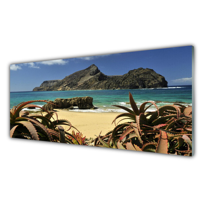 Tableaux sur verre Plage rochers mer paysage brun bleu gris