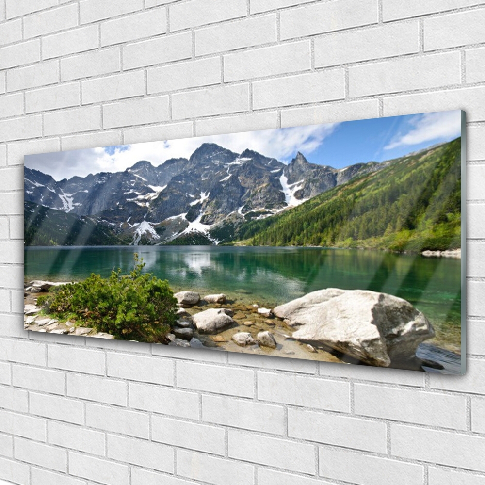 Tulup Peinture sur Verre trempé 140x70 décoration Murale Tableau Image - Lac dans Les Montagnes