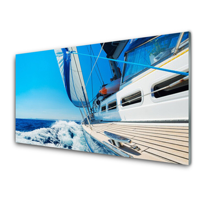 Tableaux sur verre Bateau paysage bleu blanc