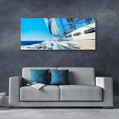 Tableaux sur verre Bateau paysage bleu blanc