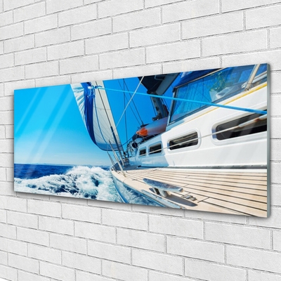 Tableaux sur verre Bateau paysage bleu blanc