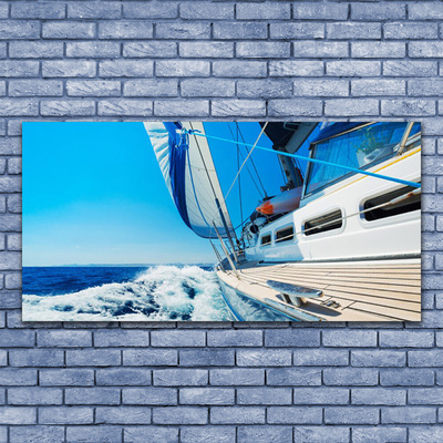 Tableaux sur verre Bateau paysage bleu blanc