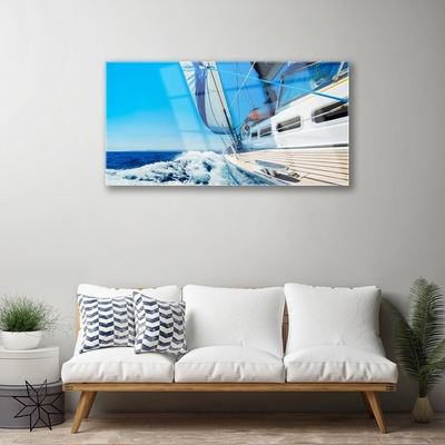 Tableaux sur verre Bateau paysage bleu blanc