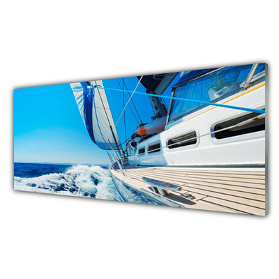 Tableaux sur verre Bateau paysage bleu blanc