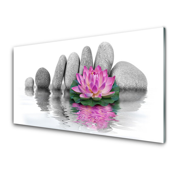 Tableaux sur verre Pierres fleurs art rose gris