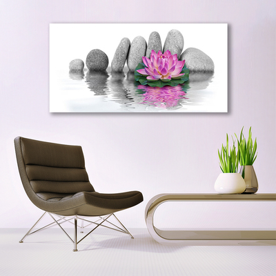 Tableaux sur verre Pierres fleurs art rose gris