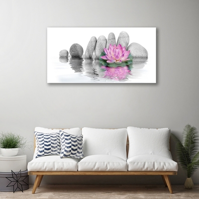 Tableaux sur verre Pierres fleurs art rose gris