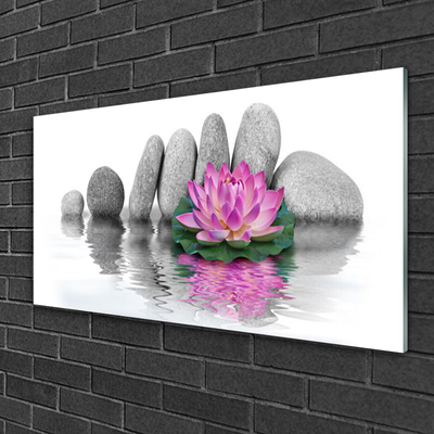 Tableaux sur verre Pierres fleurs art rose gris
