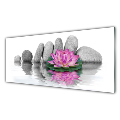 Tableaux sur verre Pierres fleurs art rose gris