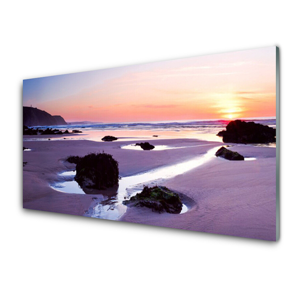 Tableaux sur verre Plage paysage violet