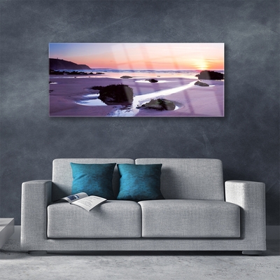 Tableaux sur verre Plage paysage violet