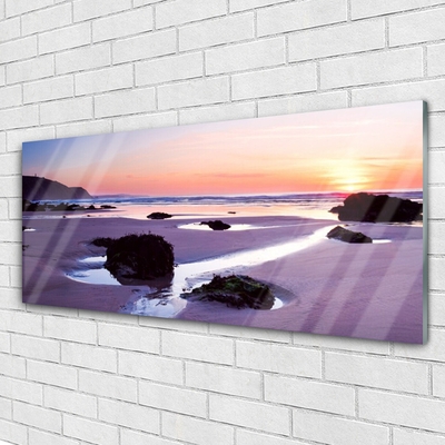 Tableaux sur verre Plage paysage violet