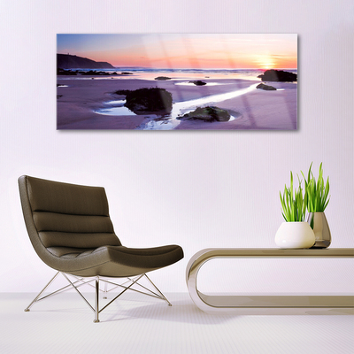 Tableaux sur verre Plage paysage violet