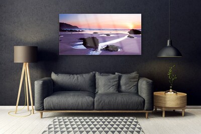 Tableaux sur verre Plage paysage violet