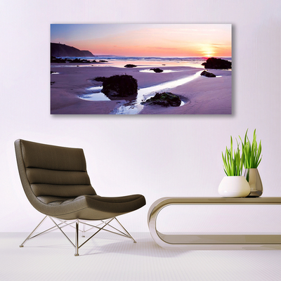 Tableaux sur verre Plage paysage violet