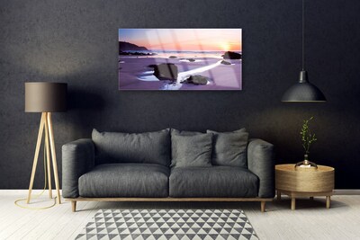 Tableaux sur verre Plage paysage violet