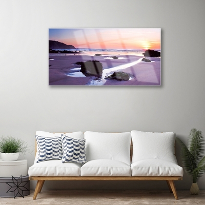 Tableaux sur verre Plage paysage violet