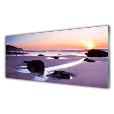 Tableaux sur verre Plage paysage violet