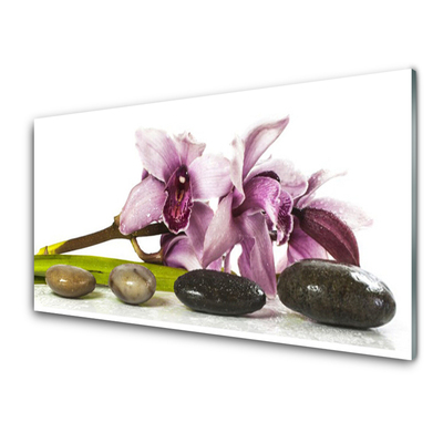 Tableaux sur verre Pierres fleurs floral rose gris noir