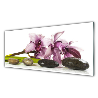 Tableaux sur verre Pierres fleurs floral rose gris noir