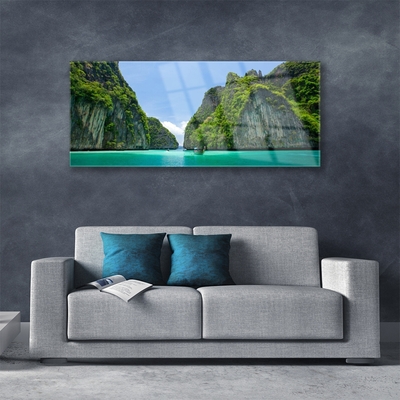 Tableaux sur verre Baie paysage bleu gris vert