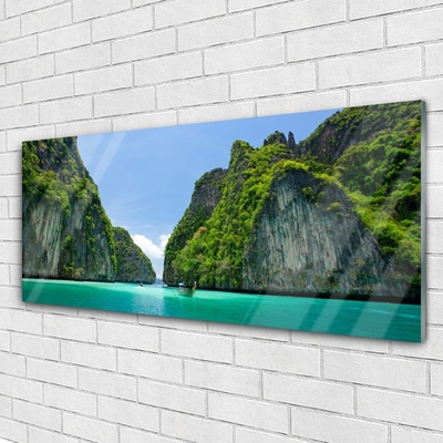 Tableaux sur verre Baie paysage bleu gris vert