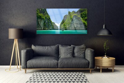 Tableaux sur verre Baie paysage bleu gris vert