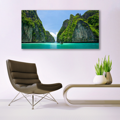 Tableaux sur verre Baie paysage bleu gris vert