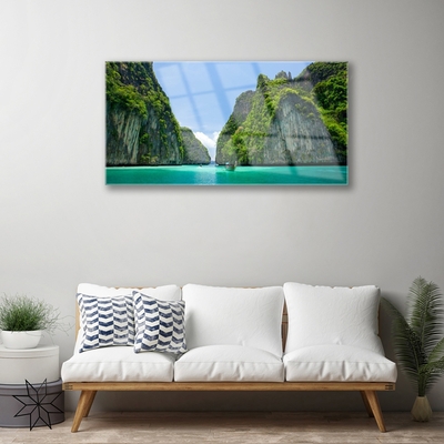 Tableaux sur verre Baie paysage bleu gris vert