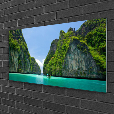 Tableaux sur verre Baie paysage bleu gris vert