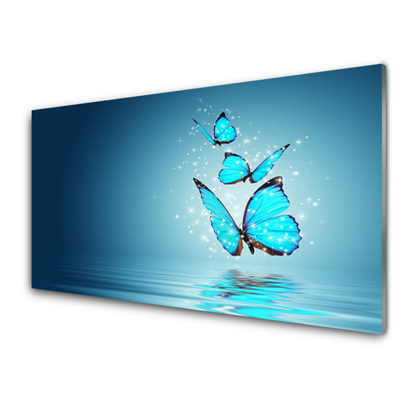 Tableaux sur verre Papillons art bleu