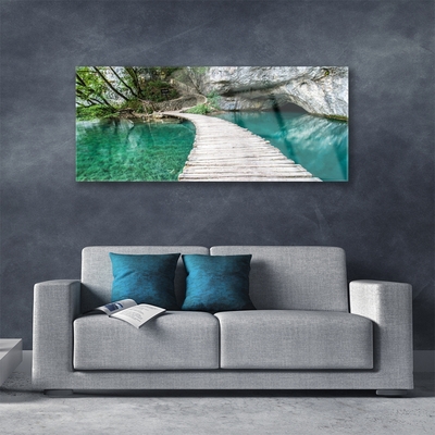 Tableaux sur verre Pont lac architecture blanc bleu