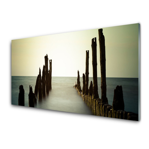 Tableaux sur verre Mer paysage gris bleu