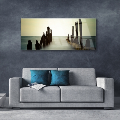 Tableaux sur verre Mer paysage gris bleu