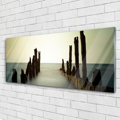 Tableaux sur verre Mer paysage gris bleu