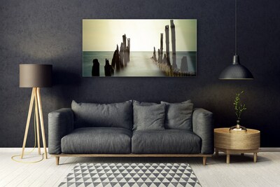 Tableaux sur verre Mer paysage gris bleu