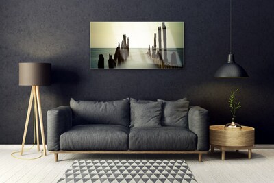 Tableaux sur verre Mer paysage gris bleu