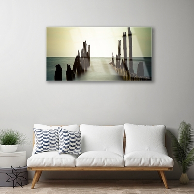 Tableaux sur verre Mer paysage gris bleu