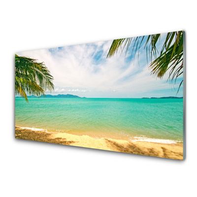 Tableaux sur verre Plage mer paysage bleu jaune