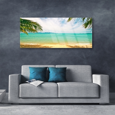 Tableaux sur verre Plage mer paysage bleu jaune