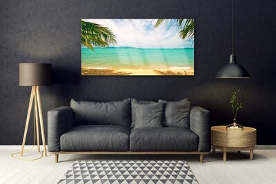 Tableaux sur verre Plage mer paysage bleu jaune