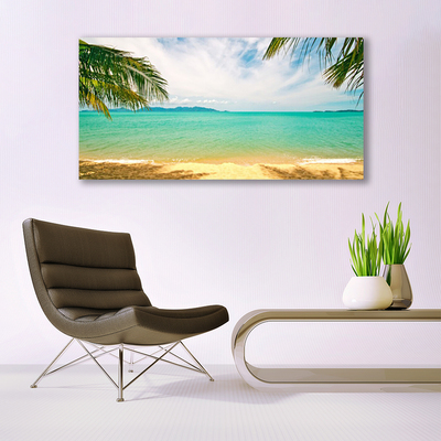 Tableaux sur verre Plage mer paysage bleu jaune