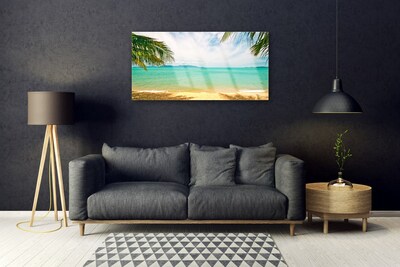 Tableaux sur verre Plage mer paysage bleu jaune