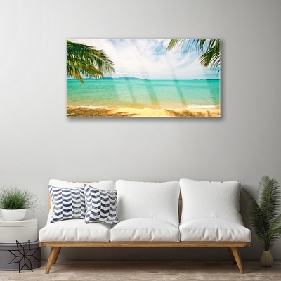 Tableaux sur verre Plage mer paysage bleu jaune