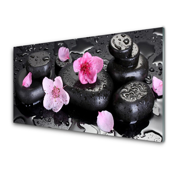 Tableaux sur verre Pierres fleurs art rose noir